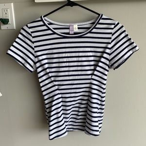 Navy Blue / White striped peplum tee